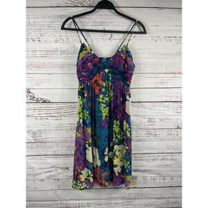 Morgan McFeeters Dress 6 Multicolor Floral Silk V Neck Empire Sundress Coquette